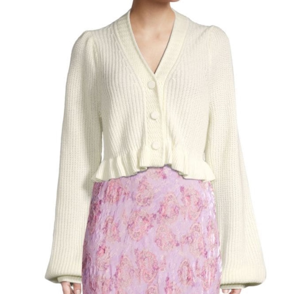 LoveShackFancy Adessa Wool-Blend Peplum Cardigan